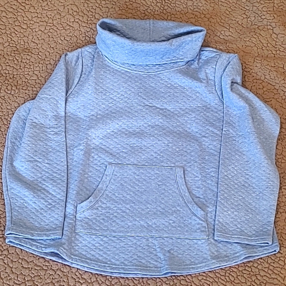 Light Blue Quilted Turtleneck Pullover - Women's Top